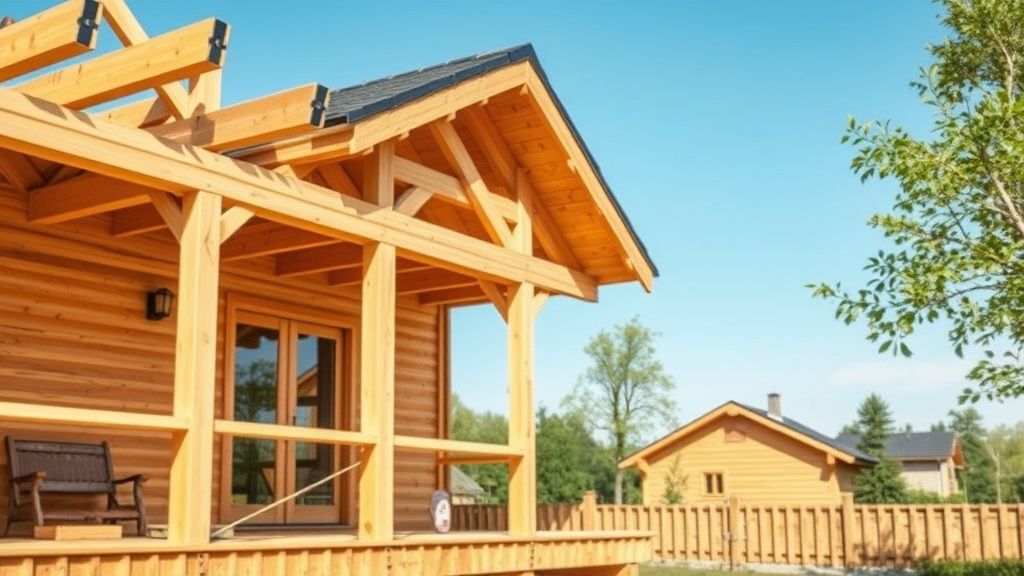 Holzständerkonstruktion eines Gebäudes mit sichtbarem Dachstuhl